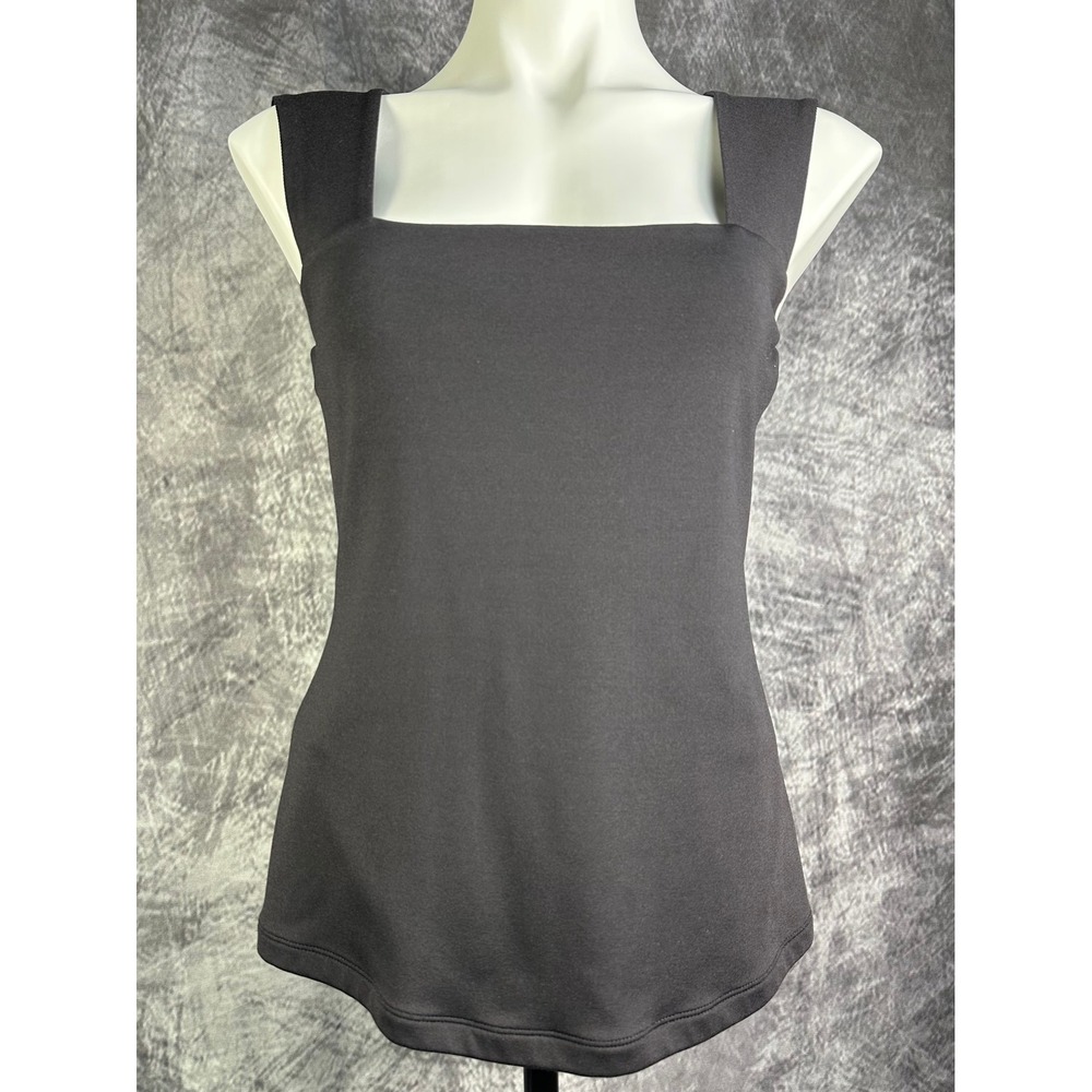 Cache Tank Top Women Large Black Square Neck Ribbed Sleeveless Stretch